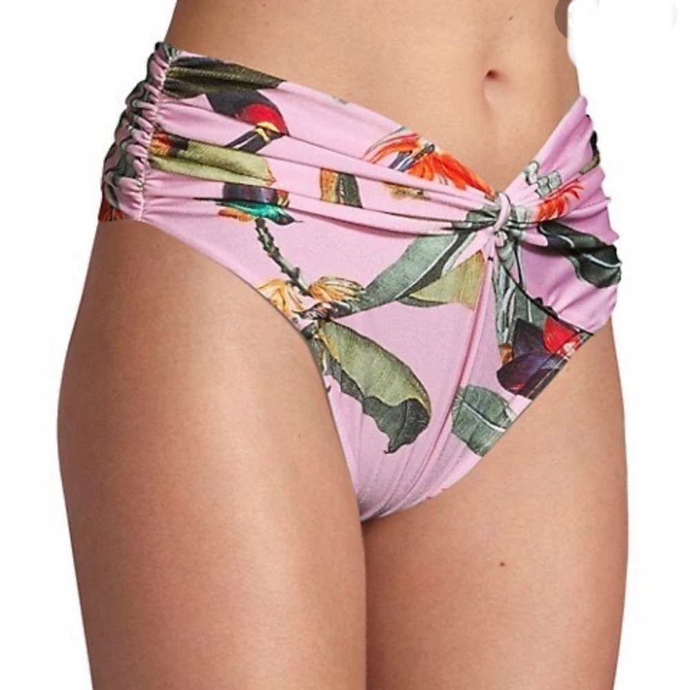 PatBO Pink Tropical High-Waist Bikini Bottoms